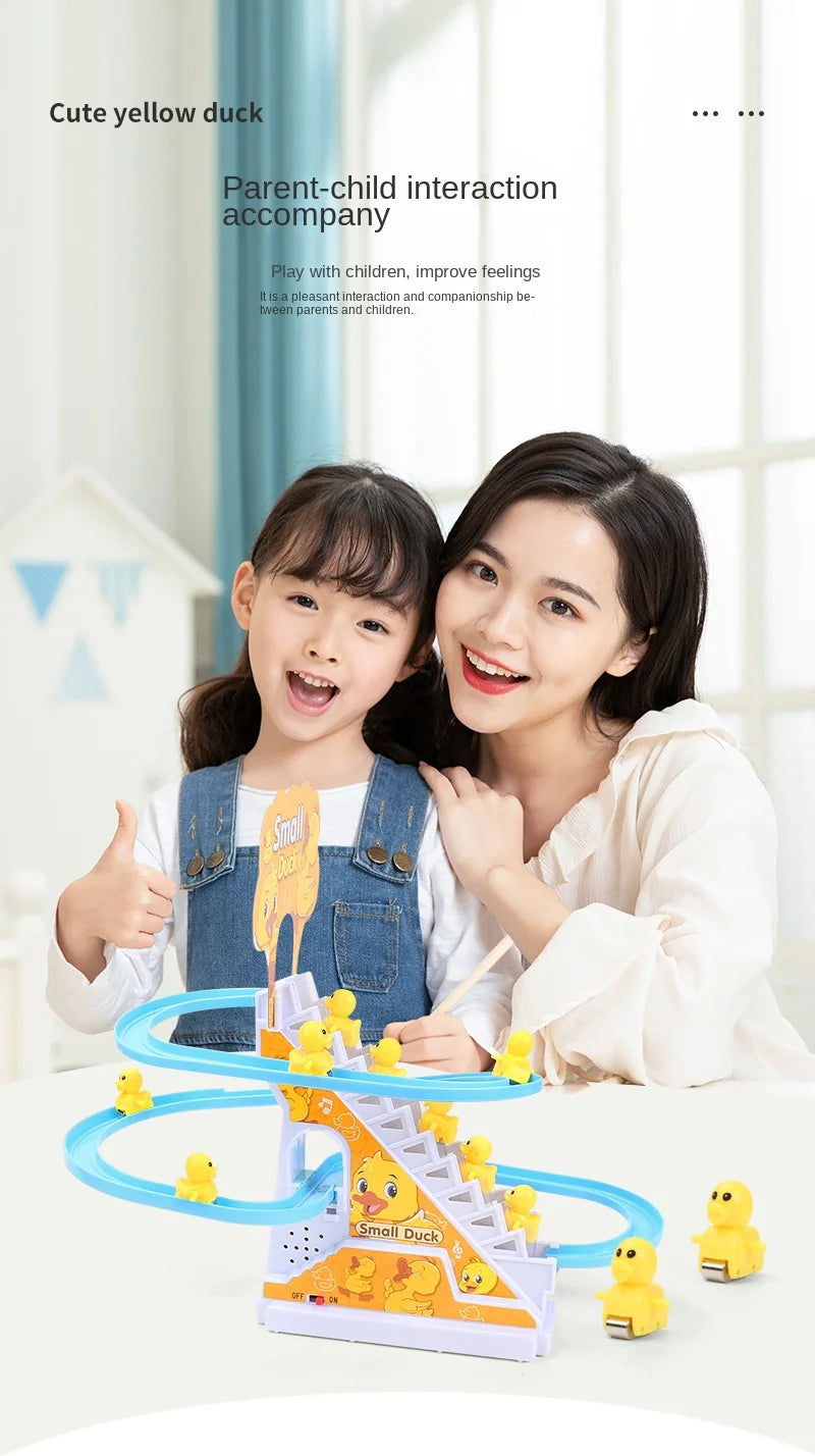 Electric Duck Track Rail Racing Slide Duckling Climbing Stairs Baby Toy LED Lights Musical Slide Roller Coaster Toys for Gift