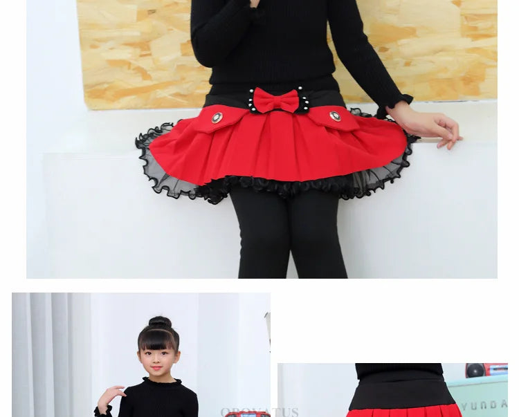 Children Winter Warm Leggings with Skirt For Girls Insulated SKinny Pants-Skirt With Bow Skirtpants Kids Baby Culottes Pants