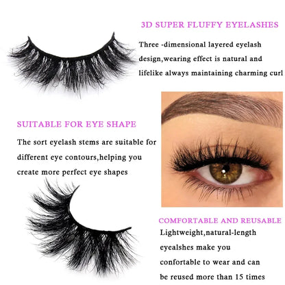 LEHUAMAO Eyelashes 3D Mink Lashes Criss-cross Strands Cruelty Free High Volume Mink Lashes Soft Dramatic Eye lashes Makeup D101