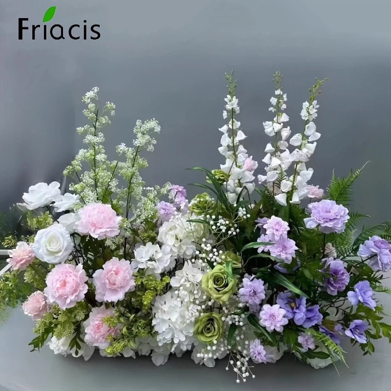 Green Plants Leaf Rose Flower Row Wedding Silk Table Floral Commercial Plaza Partition Hotel Scene Layout Floor Flowers Decor