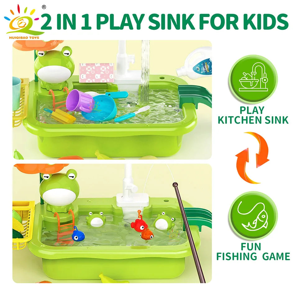 Kids Kitchen Sink Dishwasher Play Set Toys Water Running Pretend Food Fishing Toys Role Play Kids Birthday Gifts Imaginative Fun