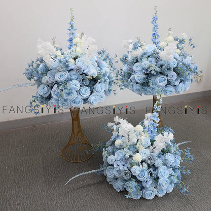 Baby blue rose delphinium Large Flower Ball Table CenterpieceEvent Wedding Decor Road Lead Artificial Floral Arrangement Bouquet