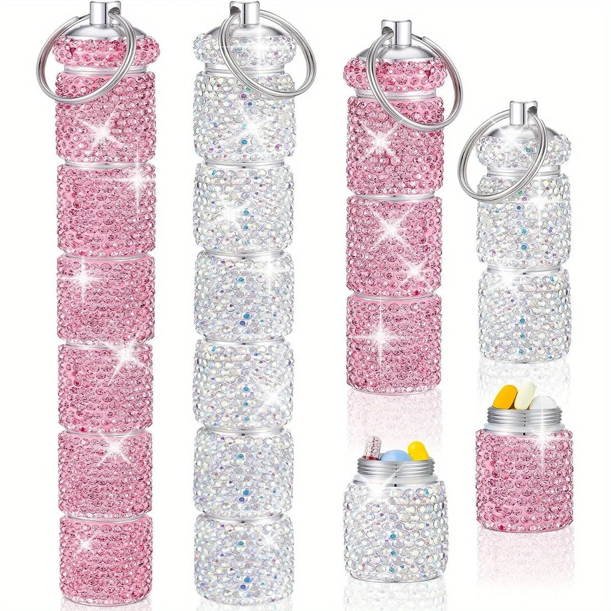 Metal Pill Organizer Portable Waterproof Travel Pill Box Rhinestone Large Bling Pill Case  Pill Box Pill Holder Bottle Storage