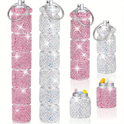 Metal Pill Organizer Portable Waterproof Travel Pill Box Rhinestone Large Bling Pill Case  Pill Box Pill Holder Bottle Storage