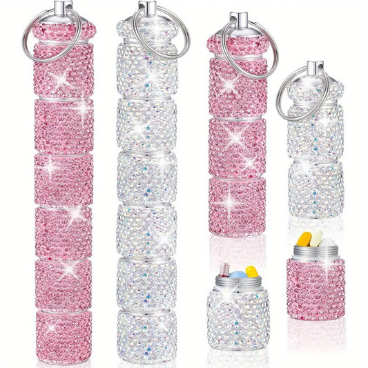 Metal Pill Organizer Portable Waterproof Travel Pill Box Rhinestone Large Bling Pill Case  Pill Box Pill Holder Bottle Storage