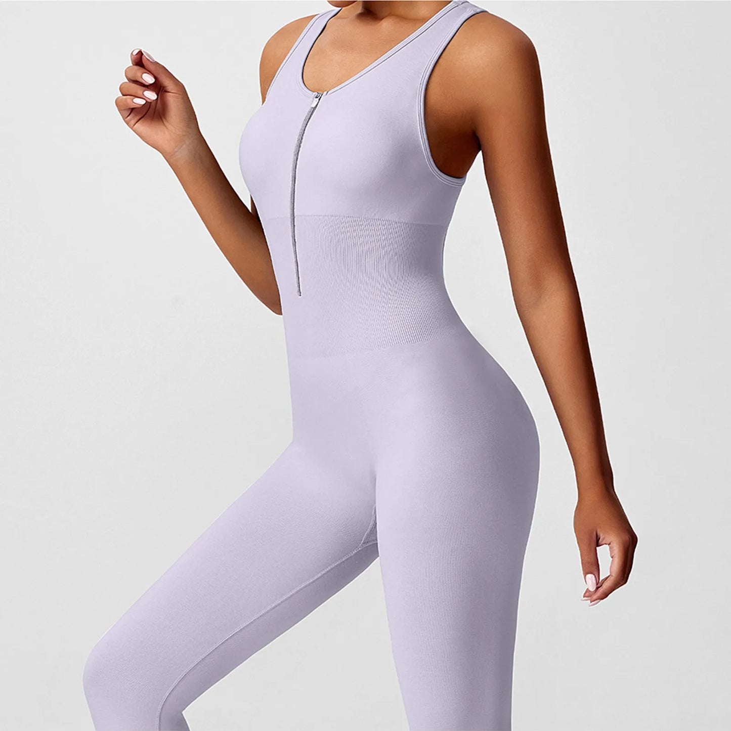 Women's Fashionable Solid Color Round Neck Tight Back Yoga Suit Yoga Jumpsuit Sports Overalls Gym Clothing Set Sexy Yoga Clothes