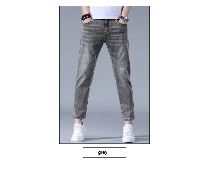 Classic five bag denim Ankle length Slim Fit Small Legs Skinny Men Stretch Jeans Vintage Men's Cropped  9 Points Retro Pants new