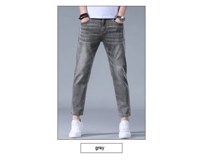 Classic five bag denim Ankle length Slim Fit Small Legs Skinny Men Stretch Jeans Vintage Men's Cropped  9 Points Retro Pants new