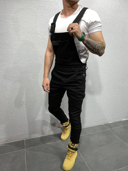 Men's Tie Dye Denim Overalls, Fashionable Slim Fit and Slimming Pants, Solid Color New Style Mens Jeans