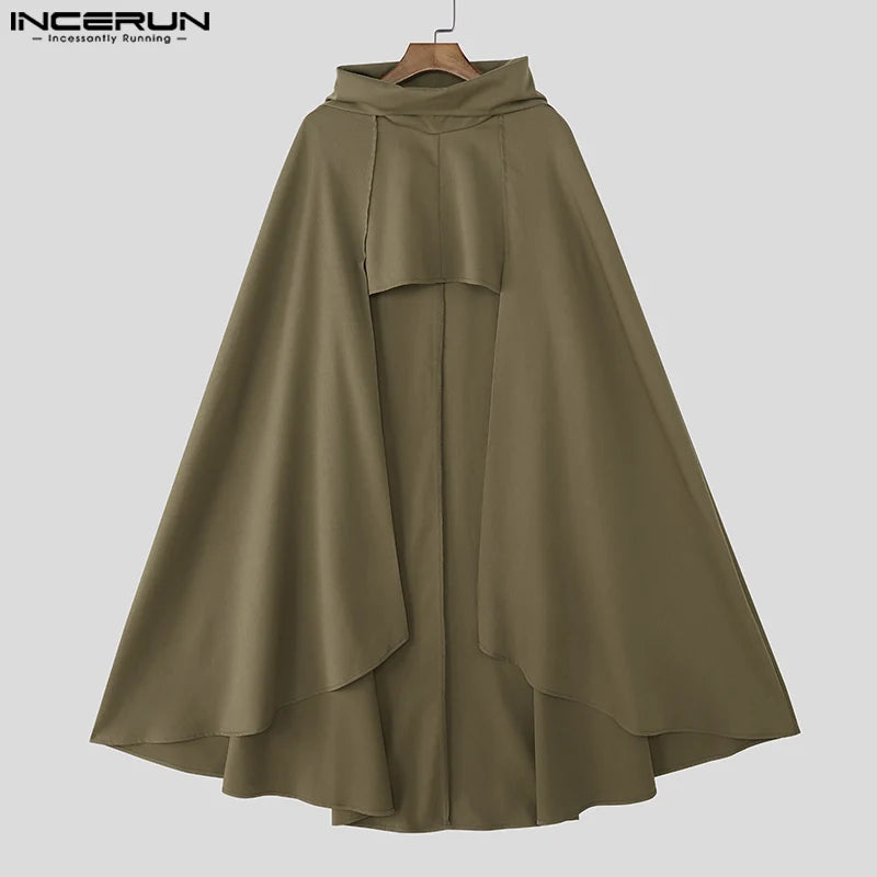INCERUN Men Cloak Cape Solid Color Loose Casual Male Irregular Trench Streetwear 2025 Fashion Coats Long Style Ponchos Men