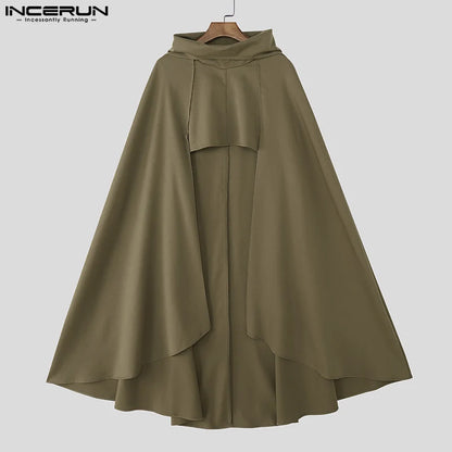 INCERUN Men Cloak Cape Solid Color Loose Casual Male Irregular Trench Streetwear 2025 Fashion Coats Long Style Ponchos Men