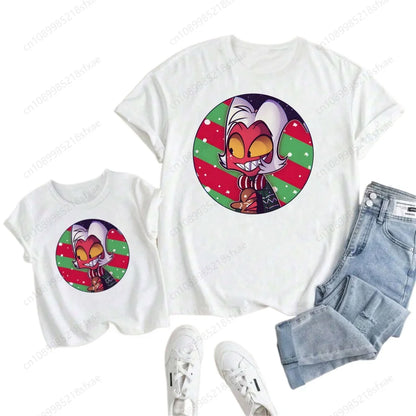 Kids White Tshirt Girls Boys Summer Tops Cartoon Printed Helluva Boss Casual Short Sleeve Kids Baby T-shirt Children Clothes