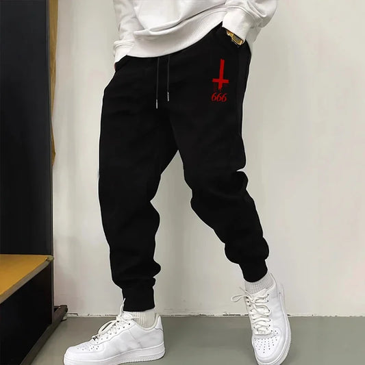 Men's Casual Sports Trousers Satan Inverted Cross Jogger Pants High Quality Fall Winter Male Home Outdoor Comfortable Sweatpants