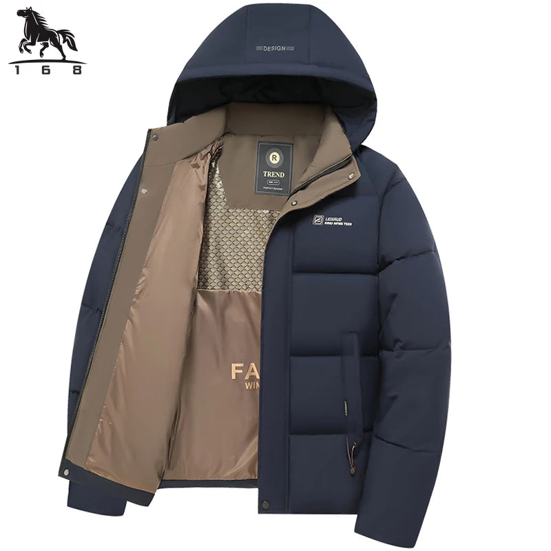 mens Parka Men's Jacket Hooded company Winter New down jacket Solid color Warm Jackets men business leisure coat teenager coats