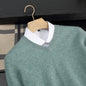 Autumn/Winter New Men's 100% Cashmere Pullover Business Casual Solid Knitted Sweater Loose V-neck Tops Basic Thick Warm Jumper