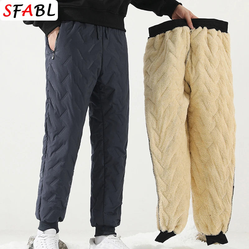 Thick Warm Pants Men Winter Windproof Outdoor Sports Trousers Men's Pants Fleece Lining Winter Thicken Fleece Sweatpants for Men