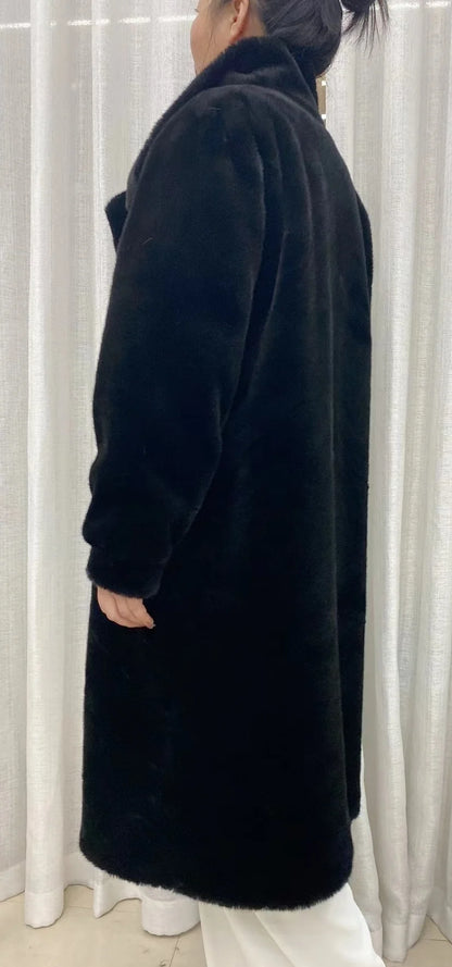 Faux fur coat long coat women's lapel double-breasted loose warm high-end atmospheric coat jacket 24 autumn and winter new