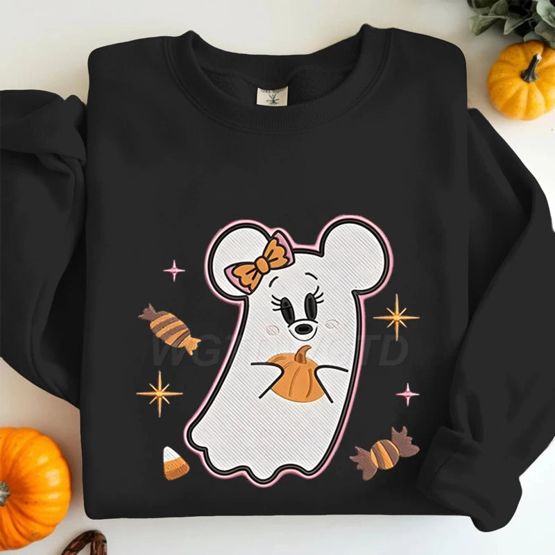 Couples Matching Halloween Sweatshirt Cartoon Cute Mickey Minnie Spooky Ghost Graphic Print Sweatshirts Halloween Couple Clothes
