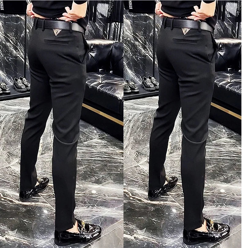 2025 Men's Spring Summer Fashion Business Casual Long Pants Suit Pants Male Elastic Straight Formal Trousers Plus Big Size 29-38