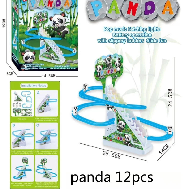 Electric Duck Track Rail Racing Slide Duckling Climbing Stairs Baby Toy LED Lights Musical Slide Roller Coaster Toys for Gift