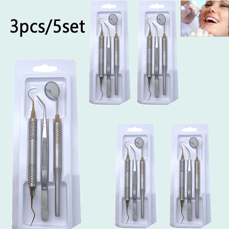 Dental Tools Set 5pc Stainless Steel Mouth Mirror Tweezers Curve Probe for Professional Teeth Cleaning Durable