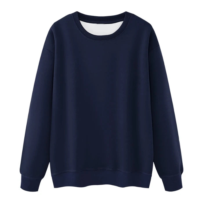 Navy Blue 500g Heavy Round Neck Sweater Men's Autumn and Winter Velvet Thickened Pullover Couple Loose American Top Women