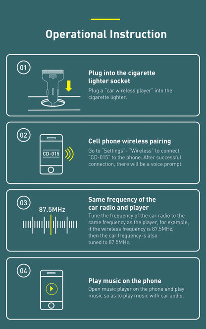 Baseus FM Transmitter Car Wireless Bluetooth 5.0 FM Aux Radio Modulator USB Fast Charger Auto HandsFree Audio MP3 Player Car Kit