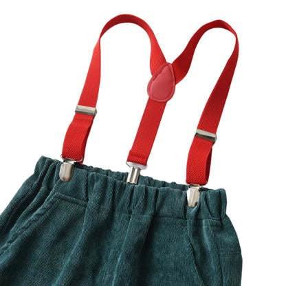 Boys' Christmas Print Set Children Boutique Clothing Suit 1-6 Years Baby Infant Green Corduroy Pants Outfit Festival Costume