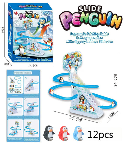 Electric Duck Track Rail Racing Slide Duckling Climbing Stairs Baby Toy LED Lights Musical Slide Roller Coaster Toys for Gift