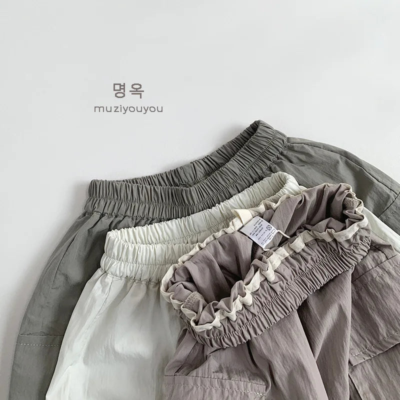 2025 Summer New Children Casual Pants Vintage Girls Cargo Pants Solid Boys Trousers Thin Cotton Kids Mosquito Pants Baby Clothes