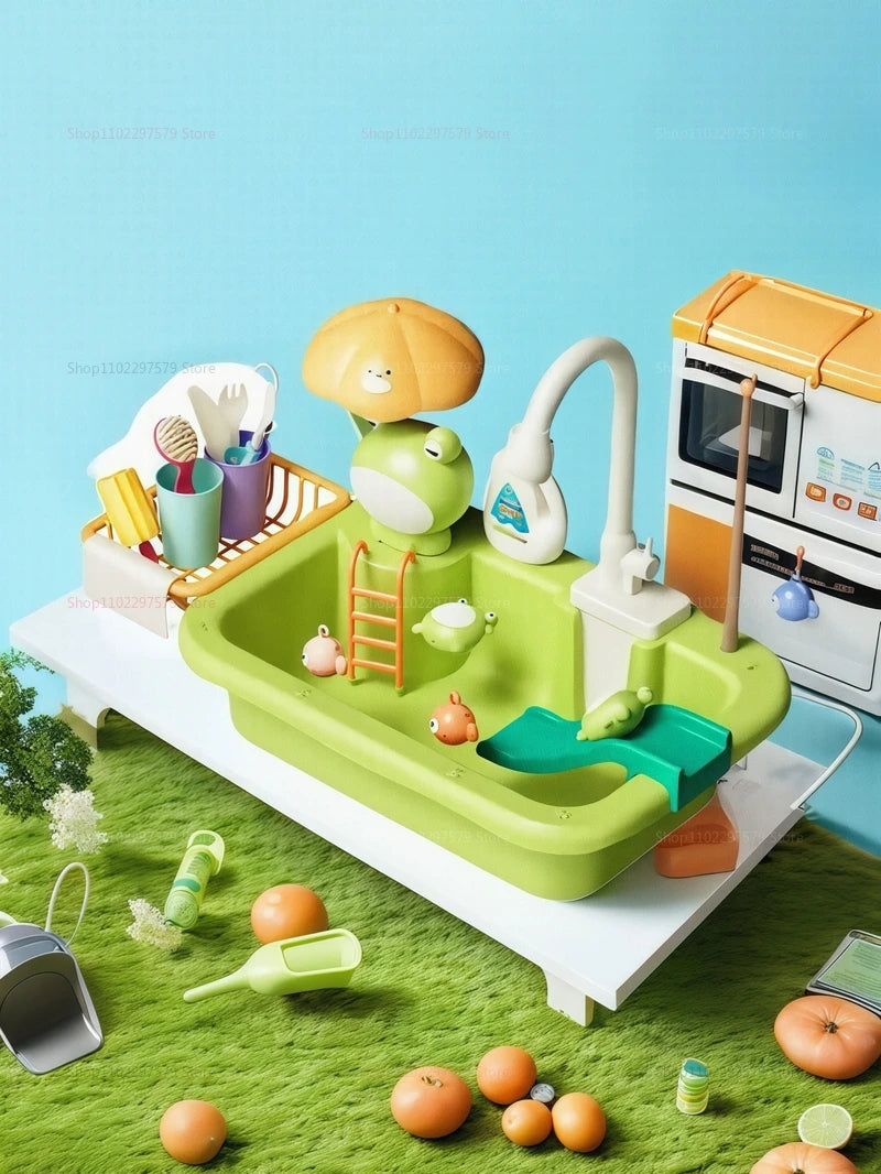 Kids Kitchen Sink Dishwasher Play Set Toys Water Running Pretend Food Fishing Toys Role Play Kids Birthday Gifts Imaginative Fun