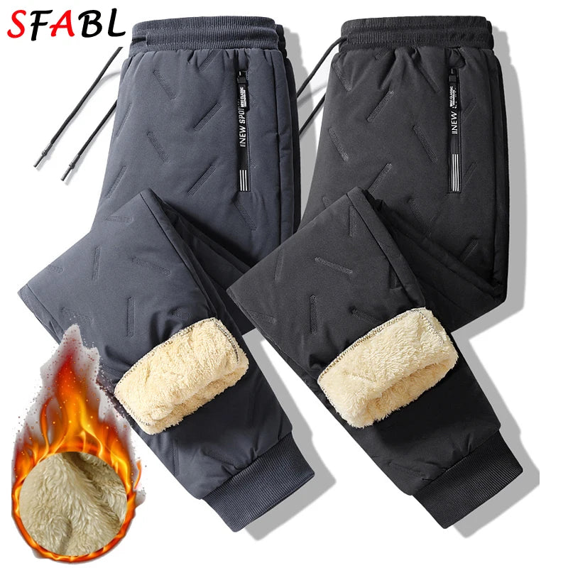 Thick Warm Pants Men Winter Windproof Outdoor Sports Trousers Men's Pants Fleece Lining Winter Thicken Fleece Sweatpants for Men