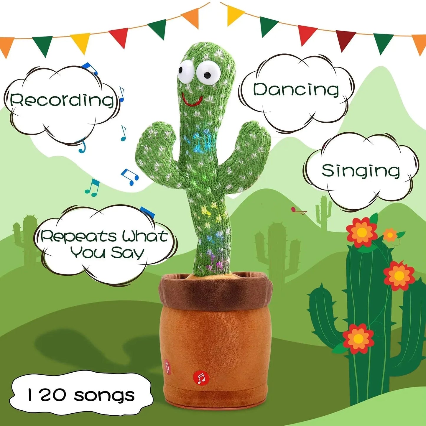 Dancing Cactus Toys Rechargeable Repeat Talking Plush Toy Singing Imitation Recording USB Baby Toy Early Education Funny Gifts