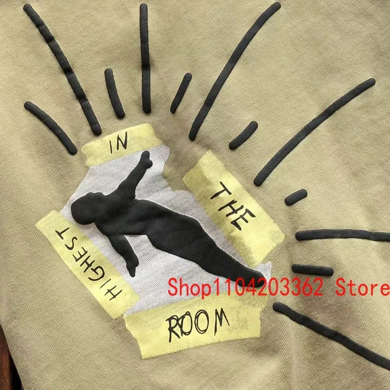 Real Photo CACTUS JACK T-shirt Vintage Grey-green Back Letter Logo Foaming Print Short Sleeve Men Women Cactus Jack Tops Tee