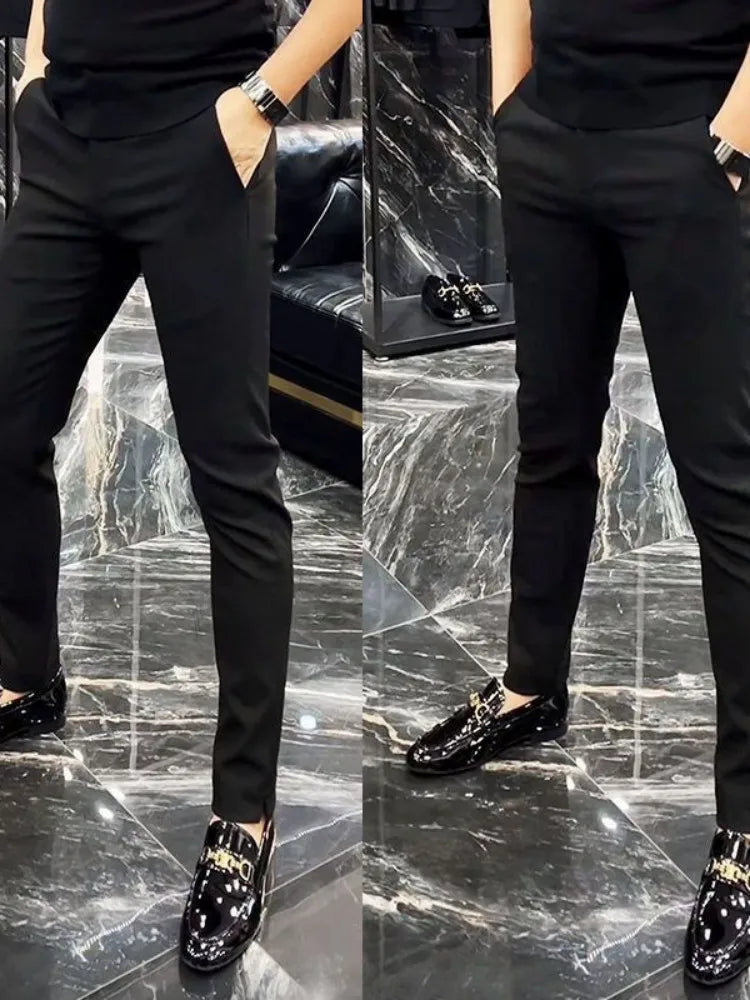 2025 Men's Spring Summer Fashion Business Casual Long Pants Suit Pants Male Elastic Straight Formal Trousers Plus Big Size 29-38