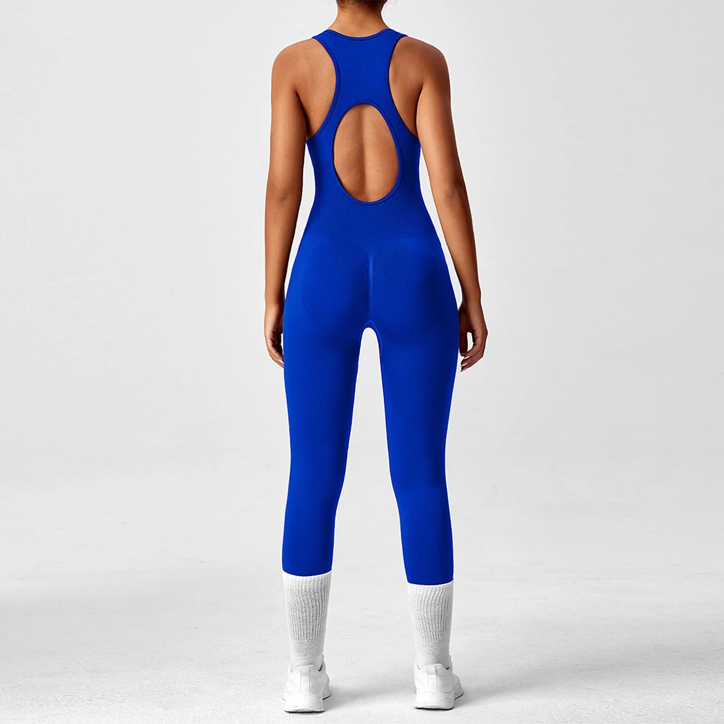 Women's Fashionable Solid Color Round Neck Tight Back Yoga Suit Yoga Jumpsuit Sports Overalls Gym Clothing Set Sexy Yoga Clothes