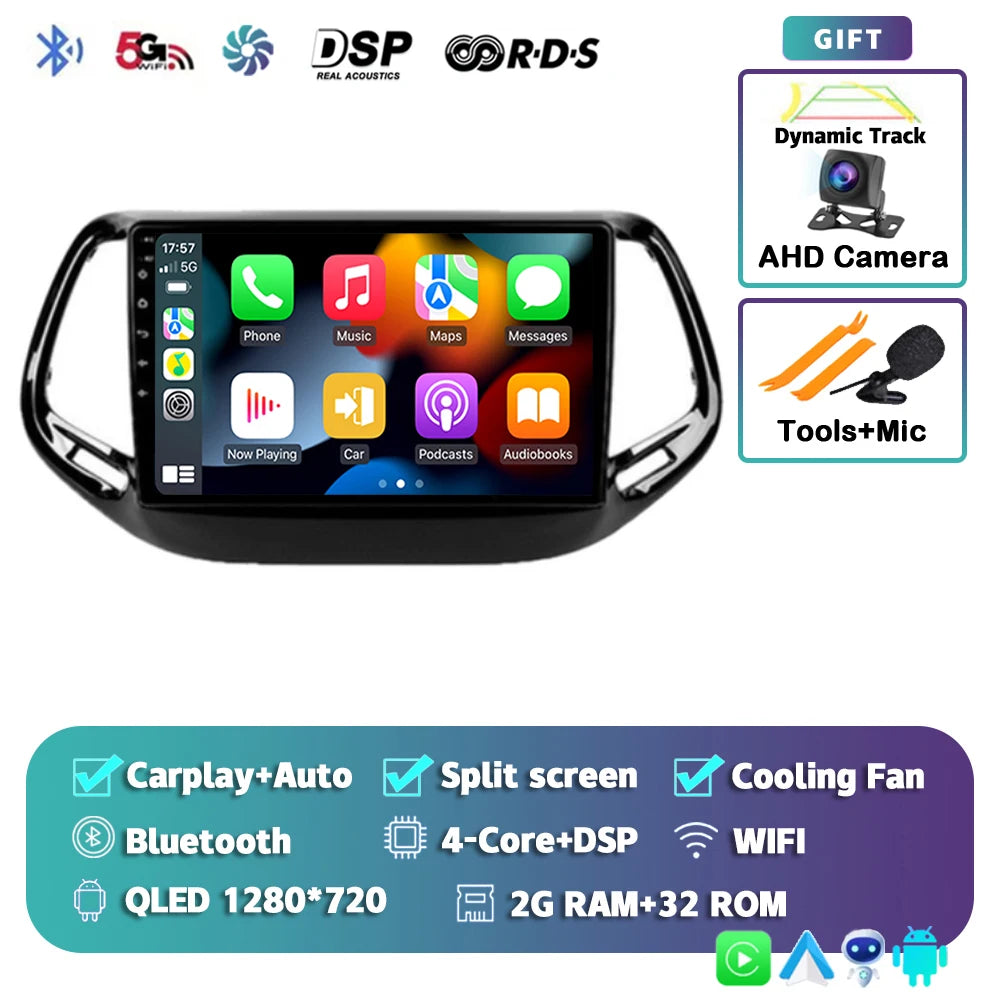 Android 15 Car Radio Multimedia Player For Jeep Compass 2017 2018 2019 Auto Carplay Car Stereo DSP wifi+4G Ai voice 2 Din BT Gps