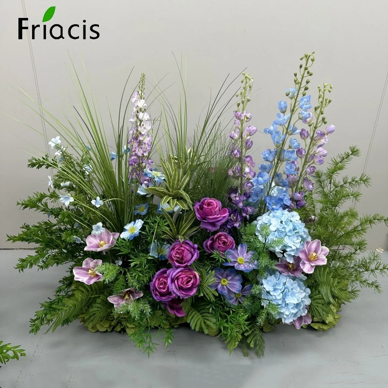 Green Plants Leaf Rose Flower Row Wedding Silk Table Floral Commercial Plaza Partition Hotel Scene Layout Floor Flowers Decor