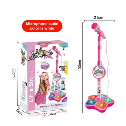 Kids Microphone with Stand Karaoke Song Vertical Mic Music Instrument Toys Brain-Training Educational Toy Birthday Gift Girl Boy