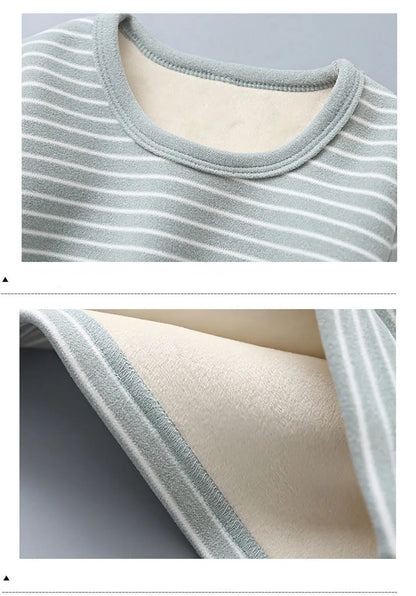 Extra Warm Plush Lined Children Striped Homewear Sleepwear Autumn and Winter Pajama Sets Suitable Kids Comfortable and Style