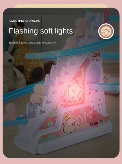 Electric Duck Track Rail Racing Slide Duckling Climbing Stairs Baby Toy LED Lights Musical Slide Roller Coaster Toys for Gift