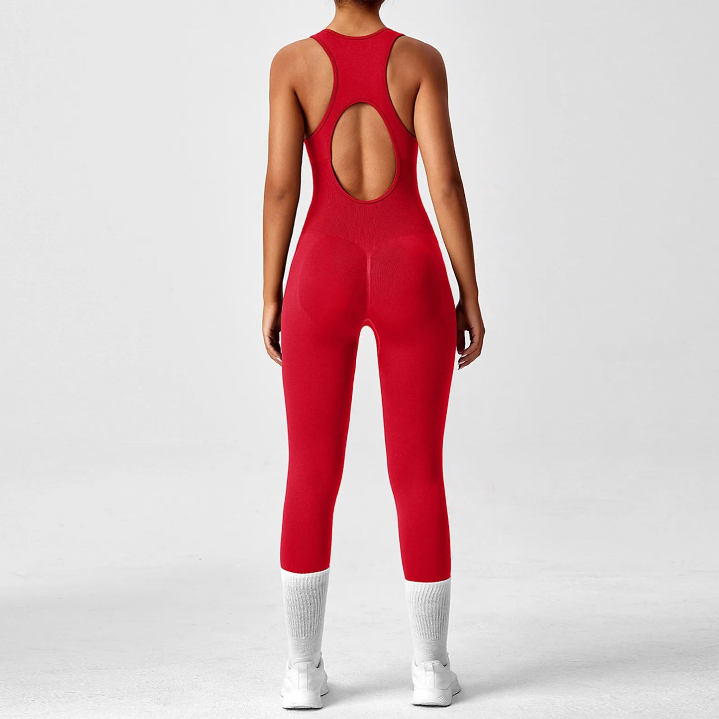 Women's Fashionable Solid Color Round Neck Tight Back Yoga Suit Yoga Jumpsuit Sports Overalls Gym Clothing Set Sexy Yoga Clothes