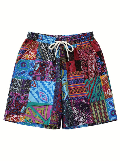 Bohemian Ethnic Men's Shorts Casual Striped Printed Hawaii Beach Men Pants Summer Oversized  Surfing Board Shorts for Man Women