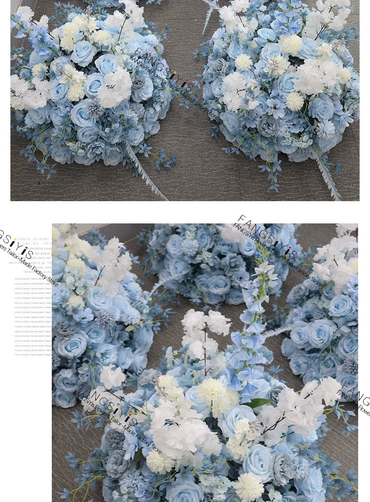 Baby blue rose delphinium Large Flower Ball Table CenterpieceEvent Wedding Decor Road Lead Artificial Floral Arrangement Bouquet