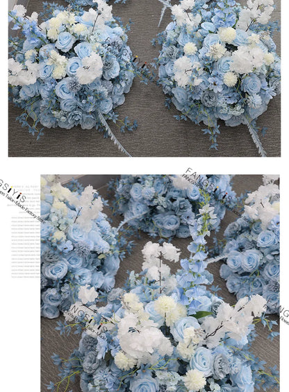 Baby blue rose delphinium Large Flower Ball Table CenterpieceEvent Wedding Decor Road Lead Artificial Floral Arrangement Bouquet