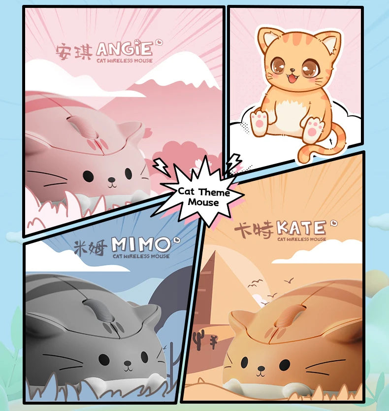 Cute Cat 2.4G Wireless Bluetooth Tri-mode Mouse Creative kitten Mause Ergonomic USB 1200 DPI Mice For PC Laptop Kid Friend Gifts