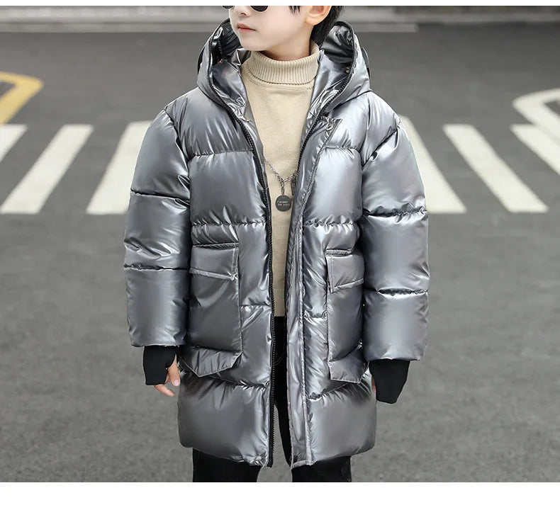 Boys Down Jacket Coat Overcoat Cotton 2022 Sliver Warm Plus Thicken Winter  Teenager Children's Clothing
