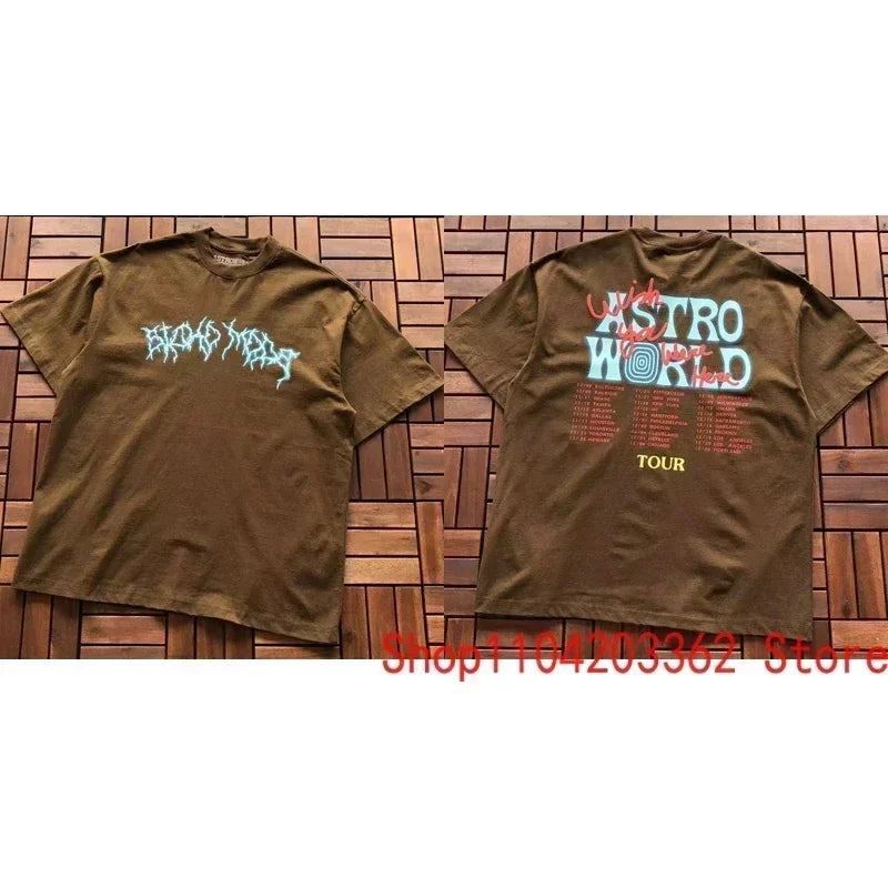 Real Photo CACTUS JACK T-shirt Vintage Grey-green Back Letter Logo Foaming Print Short Sleeve Men Women Cactus Jack Tops Tee