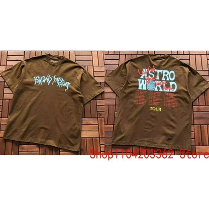 Real Photo CACTUS JACK T-shirt Vintage Grey-green Back Letter Logo Foaming Print Short Sleeve Men Women Cactus Jack Tops Tee