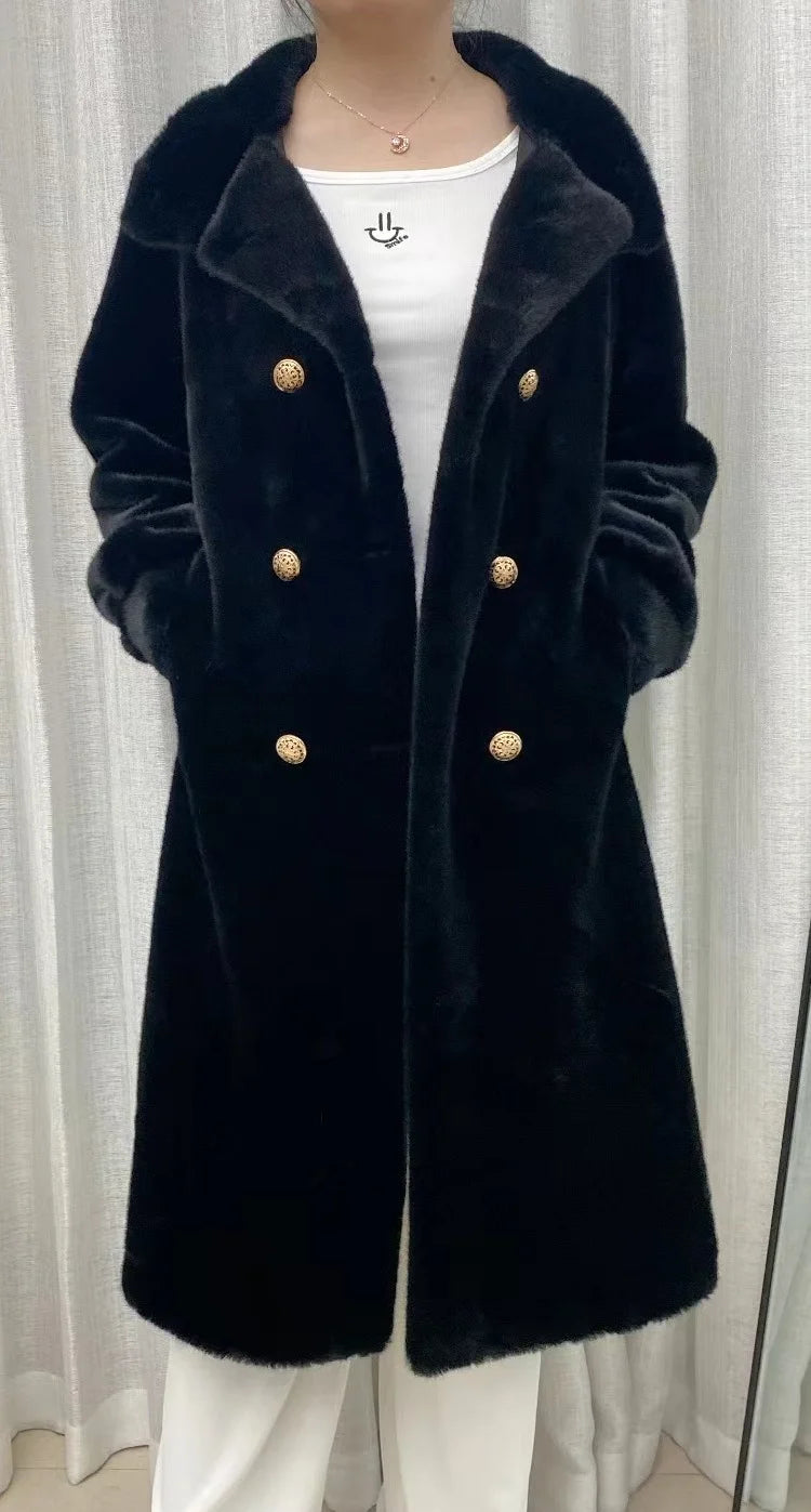 Faux fur coat long coat women's lapel double-breasted loose warm high-end atmospheric coat jacket 24 autumn and winter new